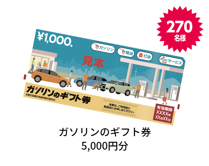 ガソリンのギフト券5,000円分 270名様